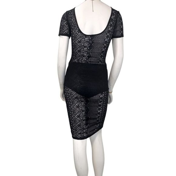 Black Lace Bodycon Dress | Size Small | Elegant Stretch Midi - Picture 2 of 2